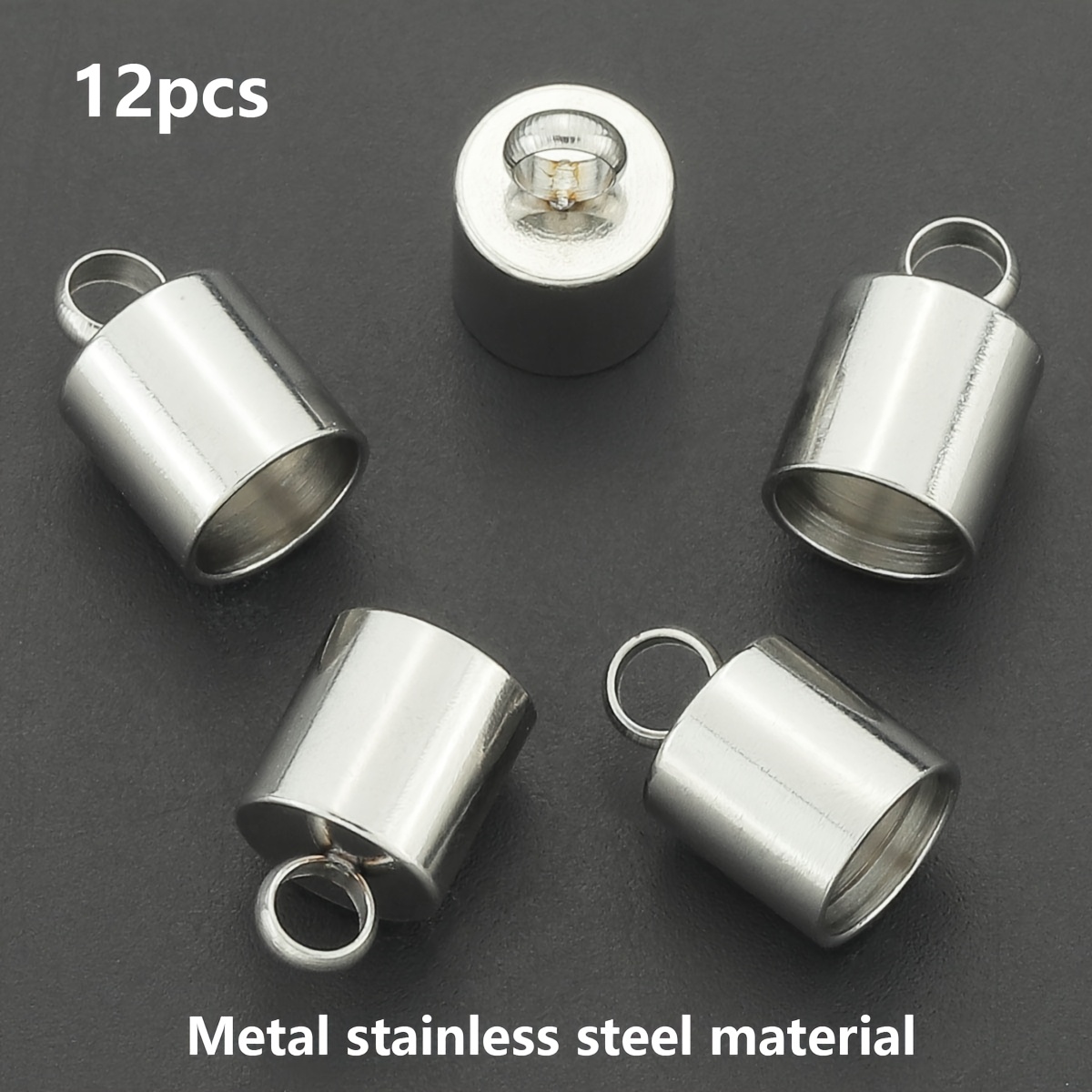 12pcs Stainless Steel Enamel Tassel Cap Cord Clasp Hook Connectors